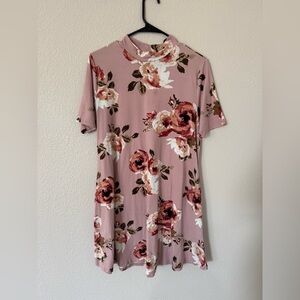 Sweet Lovely by Jen Pink Floral Mock Neck Dress – Size Large, Soft Stretch Knit